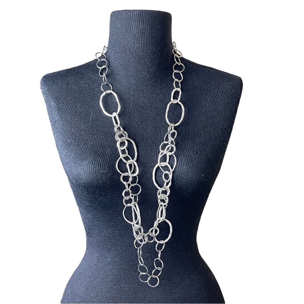 Vintage Chico’s silver tone layered 36”+4” necklace